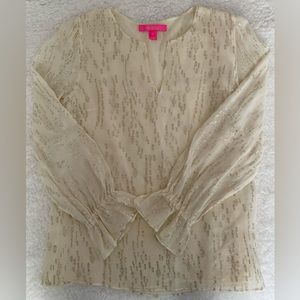 Lilly Pulitzer-Ellarey Silk Top in Coconut Fish Clip Chiffon - Small